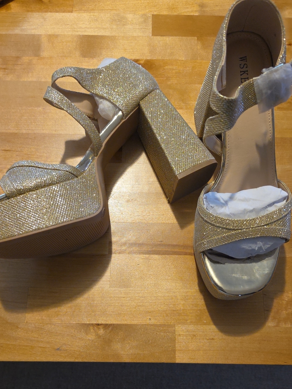 Gold Glitter Platform Block Heel Sandals